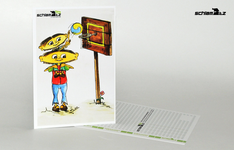 Postkarte A6 – Maxl und Franzi: Beim Basketball