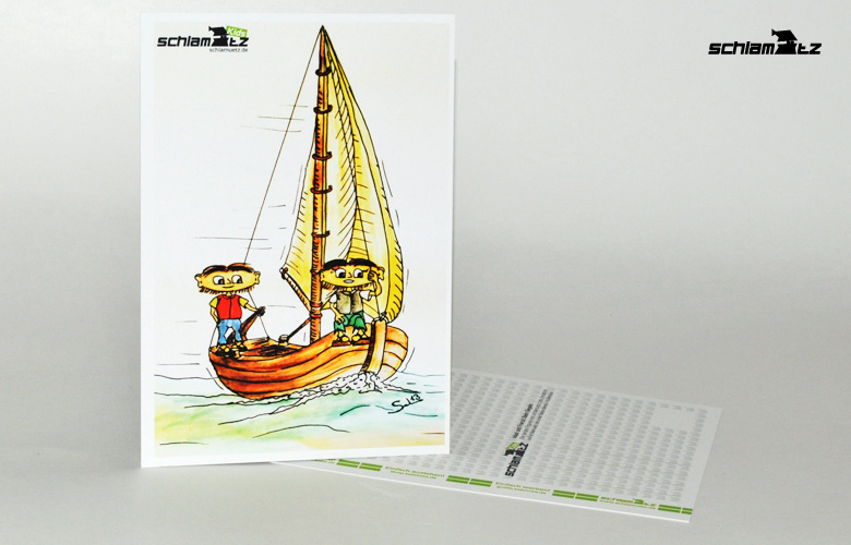 Postkarte A6 – Maxl und Franzi: Beim segeln